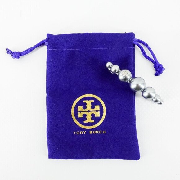 Tory Burch Logo Pearl Hair Clip Silver OS - Picture 5 of 12